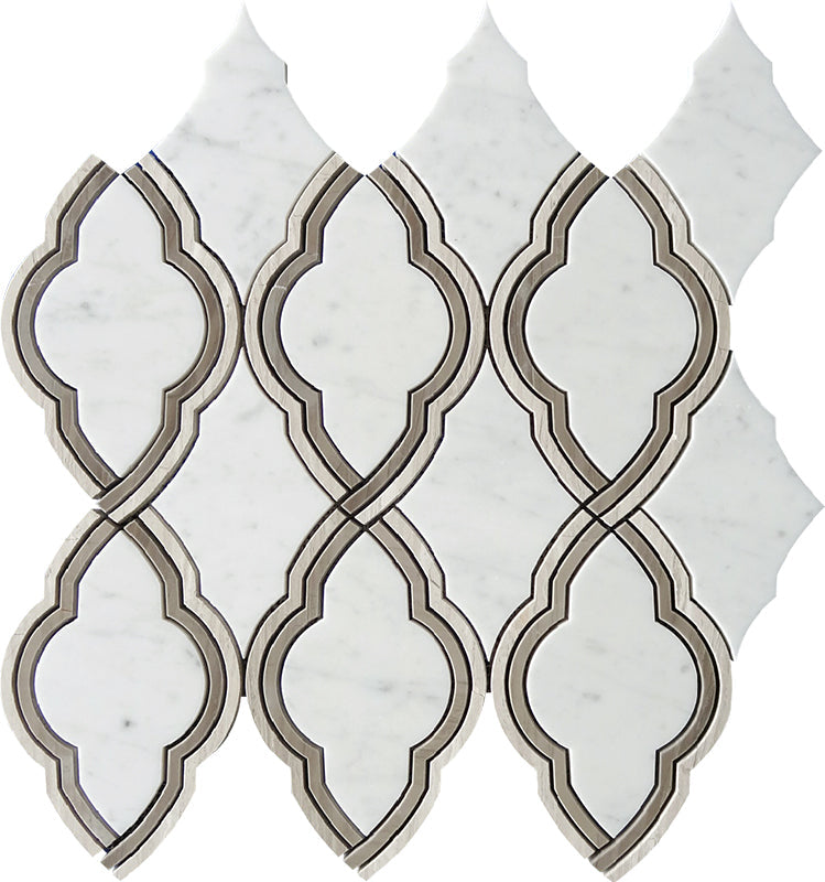 grey wooden trellis Tile & Mosaic Depot | WATERJET TRELLIS 29 Bianco Carrara/Wooden Grey/Athens Grey Mosaic Tile