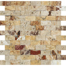 1x2 Split-faced Valencia Travertine Brick Mosaic Tile.