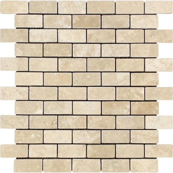 1x2 Tumbled Durango Travertine Brick Mosaic Tile.