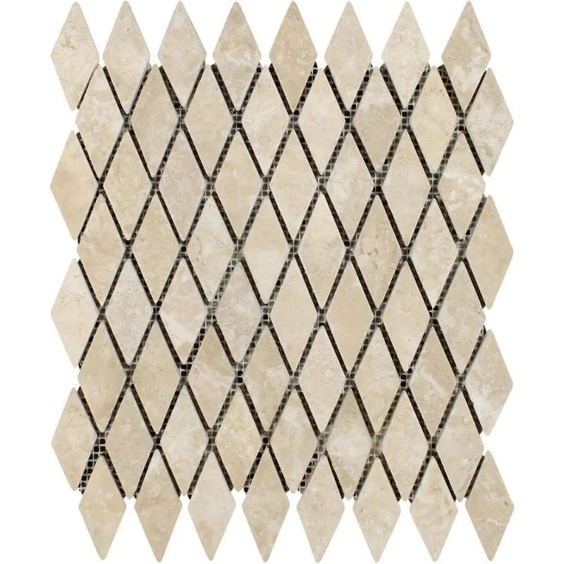 1x2 Tumbled Durango Travertine Diamond Mosaic Tile.