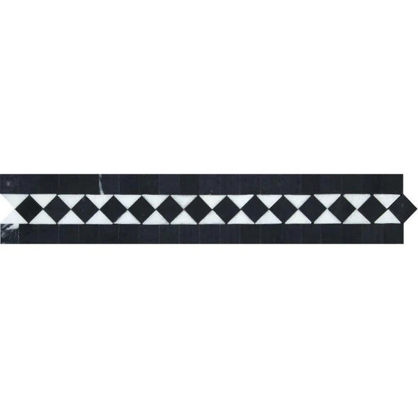 2x12 Honed Thassos White Marble BIAS Border w/ Black Dots.