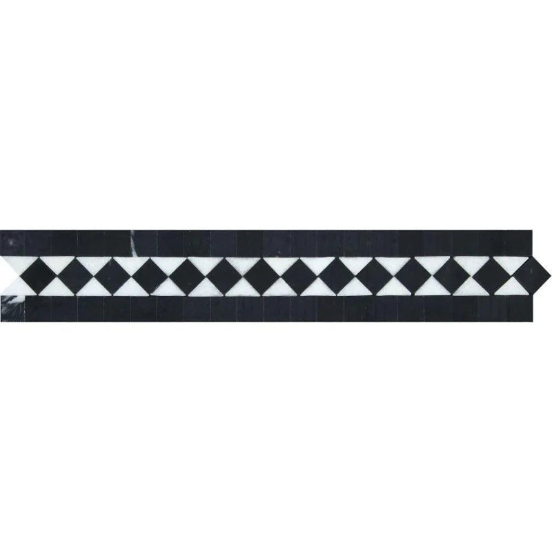 2x12 Honed Thassos White Marble BIAS Border w/ Black Dots.