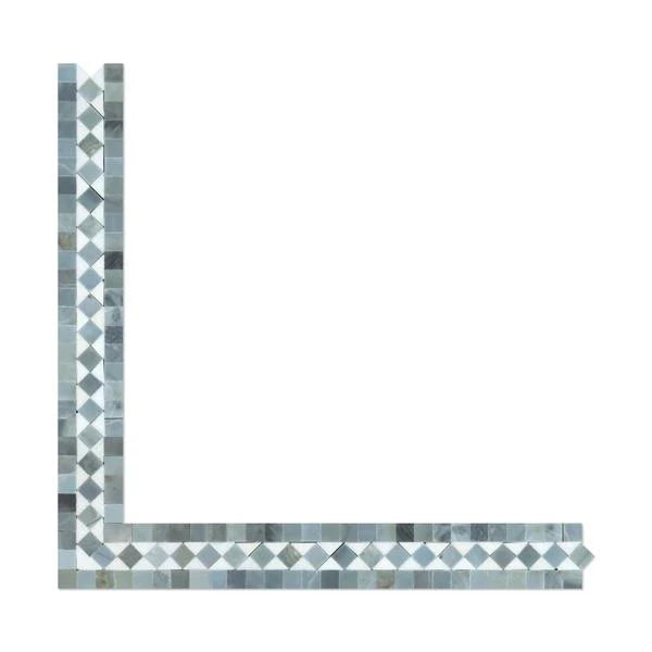 2x12 Polished Thassos White Marble BIAS Border w/ Blue-Gray Dots.