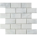 2x4 Polished Oriental White Marble Deep-Beveled Brick Mosaic Tile.