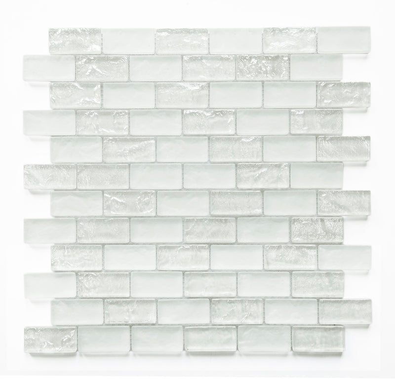 Soho Chain Tile Crystal Aqua Soho White 1x2 Glass Mosaic Tile | stoneandtiledepot.com