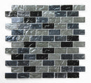 Crystal Aqua Soho Gray Blend 1x2 Glass Mosaic Tile