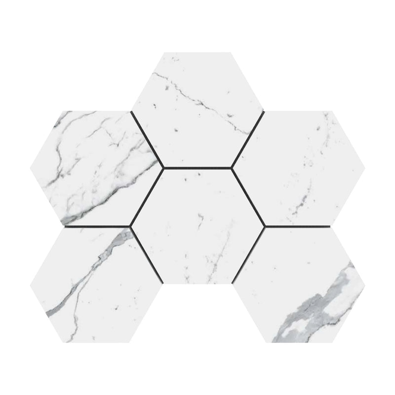 4x4 Statuario Hexagon Marble Mosaic Polished.