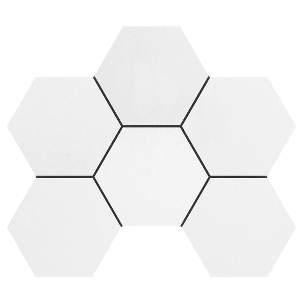 4x4 Thassos White Hexagon Polished Mosaic Tile.