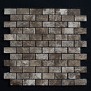 Emperador Dark Spanish Marble 1x2 Polished Mosaic Tile