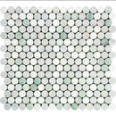 Oriental White Honed Marble Penny Round Mosaic Tile (Oriental White + Thassos + Ming Green) - stoneandtiledepot.com