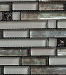 Glass mosaic tile pattern with metallic and reflective textures