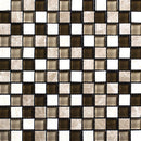 Checkered pattern of black, brown, and beige tiles on a white background