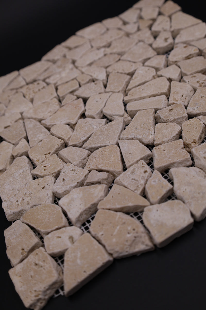Noce Travertine Flat Pebble Broken Random Mosaic Tile - stoneandtiledepot.com