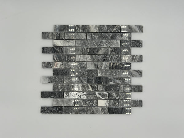 Bardiglio Marble 1x3 Stacked Brick Mosaic Tile - stoneandtiledepot.com