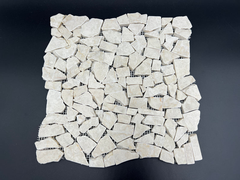 Botticino Marble Flat Pebble Broken Random Mosaic Tile - stoneandtiledepot.com