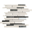 Mosaic tile pattern with black, white, and gray tiles on a white background