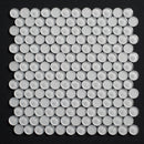 White circular tiles arranged in a grid pattern on a black background
