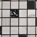 Close-up of a grid of square tiles with black and gray colors