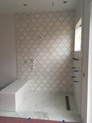 Dolomite White and Grey Lantern Honed Mosaic Tile - stoneandtiledepot.com