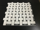 White Carrara Marble Large Basketweave with Black Dots Polished Mosaic Tile