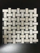 White Carrara Marble Large Basketweave with Black Dots Polished Mosaic Tile