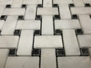 White Carrara Marble Large Basketweave with Black Dots Polished Mosaic Tile