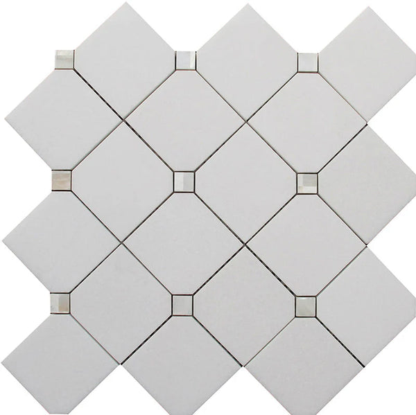 ALASKA PEARL SQUARE Thassos/Shell Mosaic Tile.