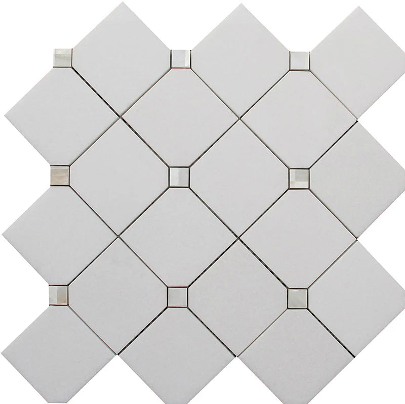 ALASKA PEARL SQUARE Thassos/Shell Mosaic Tile.