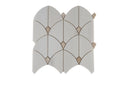 Beige dolomite marble mosaic tile with dot pattern from Mythology Tile, polished surface, ideal for wall or floor decor.