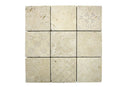 Art Mix Ivory Travertine mosaic tile with decorative printed patterns and tumbled finish