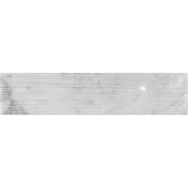 Artistic Etched Waves Bianco Carrara Porcelain Tile.