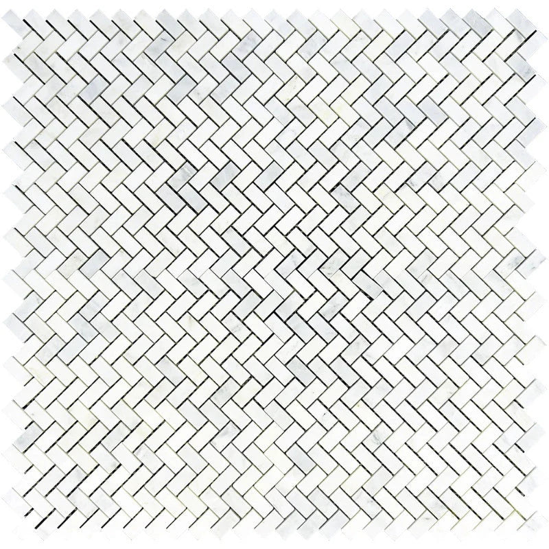 Asian Statuary (Oriental White) Marble 5/8x1 1/4 Herringbone Polished Mosaic Tile.