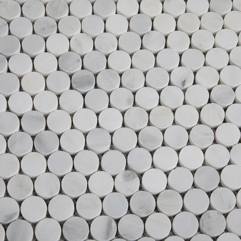 Asian Statuary (Oriental White) Marble Pennyround Honed Mosaic Tile - stoneandtiledepot.com