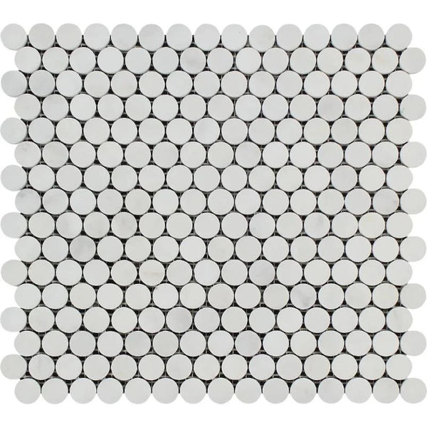 Asian Statuary (Oriental White) Marble Pennyround Honed Mosaic Tile.