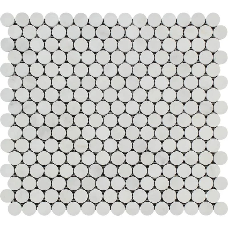 Asian Statuary (Oriental White) Marble Pennyround Polished Mosaic Tile.