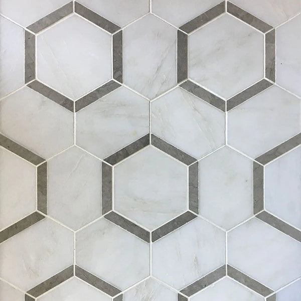 Asian Statuary Talia Gray Hexagon Marble Polished Mosaic Tile.