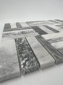 Bardiglio Marble with Thassos White Triple Stripe  Mosaic Tile - stoneandtiledepot.com