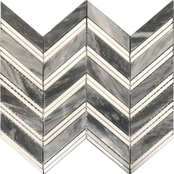 Bardiglio Thassos Chevron Polished Mosaic Tile.