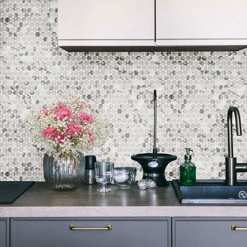 Bianco Penny Round Mosaic Tile - stoneandtiledepot.com