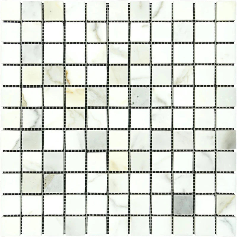 Calacatta Gold Marble 1x1 Honed Mosaic Tile.