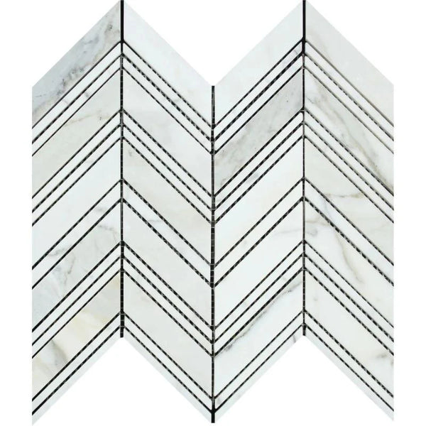 Calacatta Gold Marble Chevron Polished Mosaic Tile.