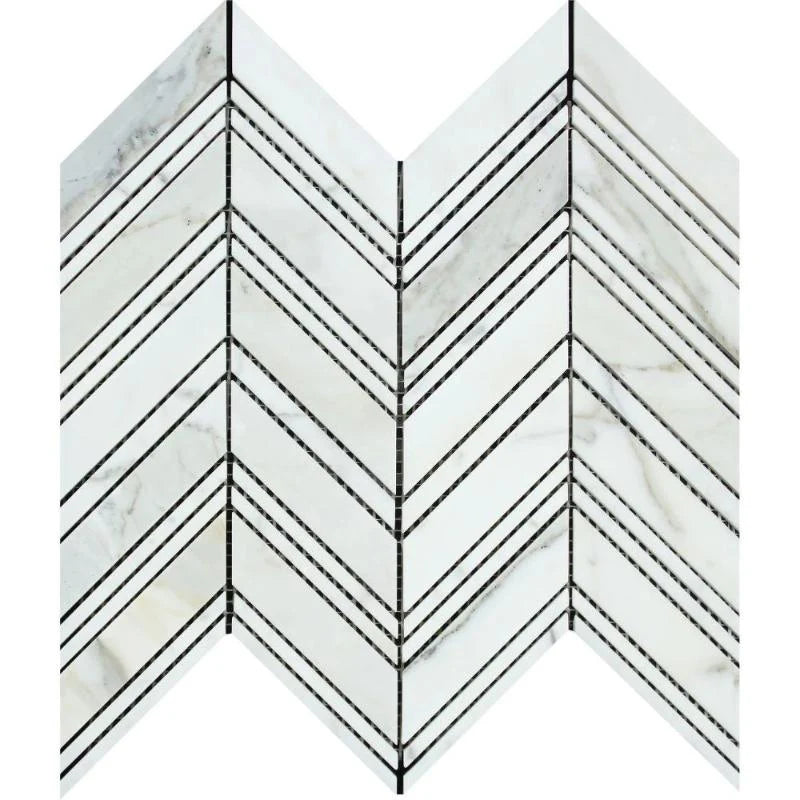 Calacatta Gold Marble Chevron Polished Mosaic Tile.