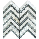 Calacatta Gold Marble Chevron with Blue Strips Polished Mosaic Tile.