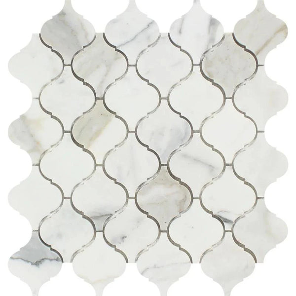 Calacatta Gold Marble Lantern Polished Mosaic Tile.