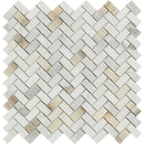 Calacatta Gold Marble Mini Herringbone Polished Mosaic Tile.