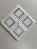 Dolomite and Palissandro honed marble mosaic tile creating an elegant feature wall with a contemporary square strip pattern
