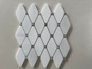 Dolomite polished octagon marble mosaic tile with blue dot inlay accents and reflective natural stone finish