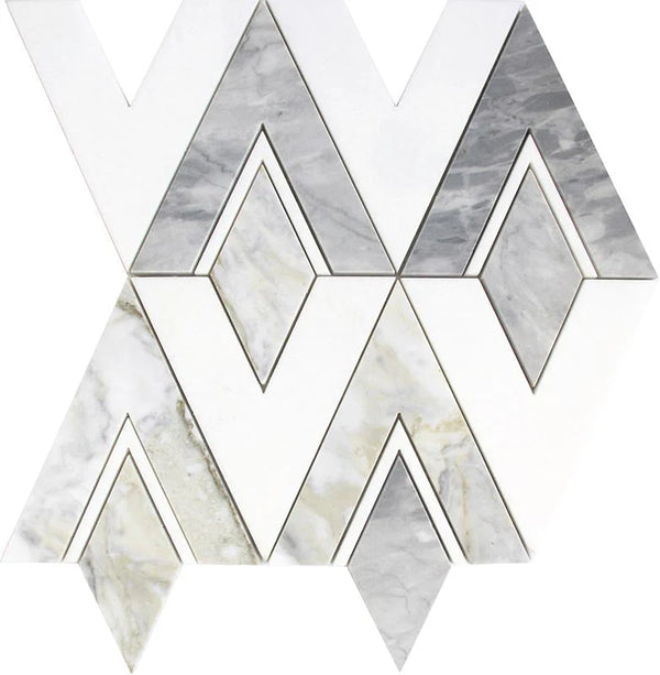 EMILIA Piacenza Calacatta Bluette, Thassos White Mosaic Tile.