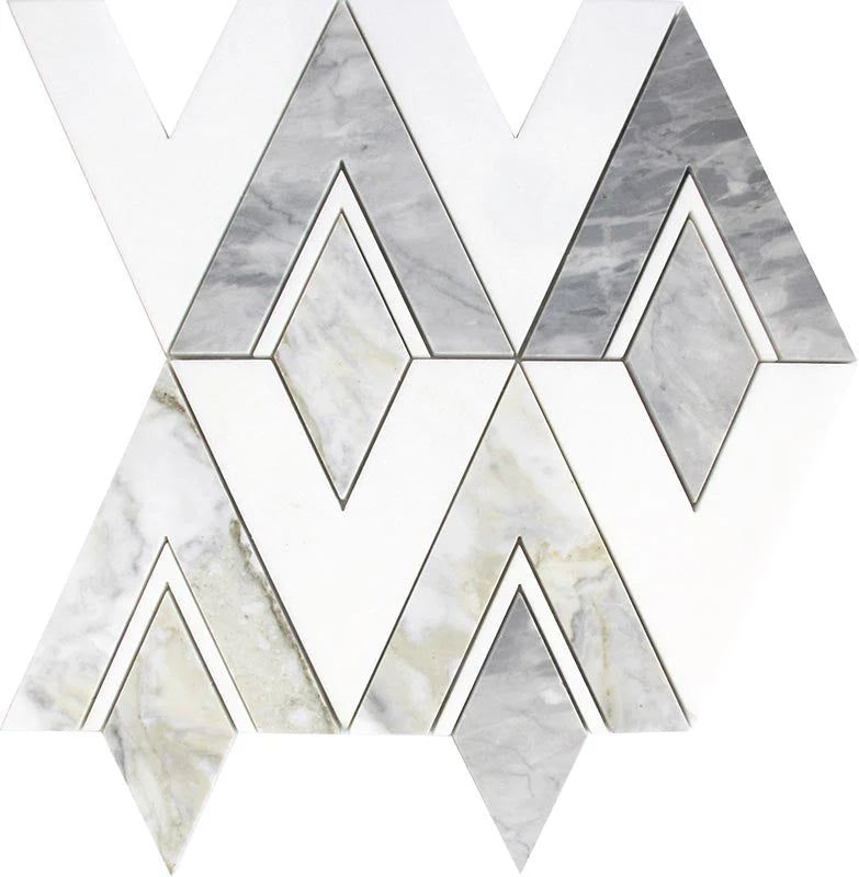 EMILIA Piacenza Calacatta Bluette, Thassos White Mosaic Tile.