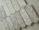 Tundra marble feature wall with elegant honed picket mosaic tile design
